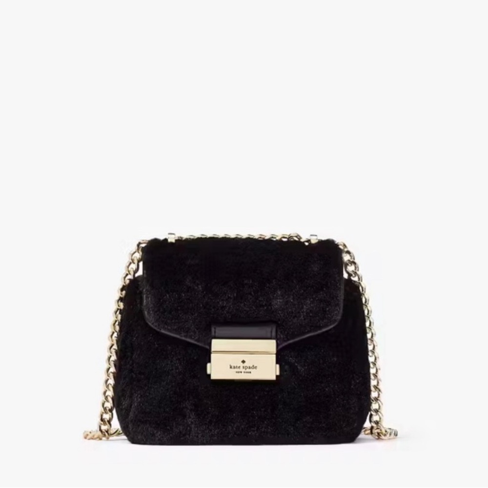 KATE SPADE Carey Black Faux Fur Micro Bag w/ Gold Chain